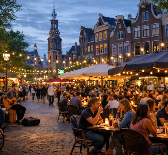 Amsterdam Avond Leven Pleinen